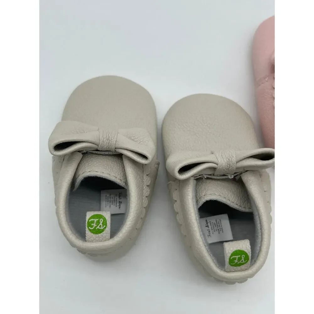Lot of 2 First Steps Stepping Stones Pink Bow Moccasin Shoes Size 3 (6-9 Months)
